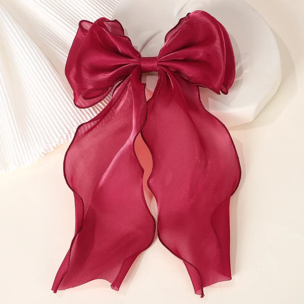 Girls Long Big Bow Float Satin Clips Elegant Back Head Hairclip Trendy Hair Accessories gifts