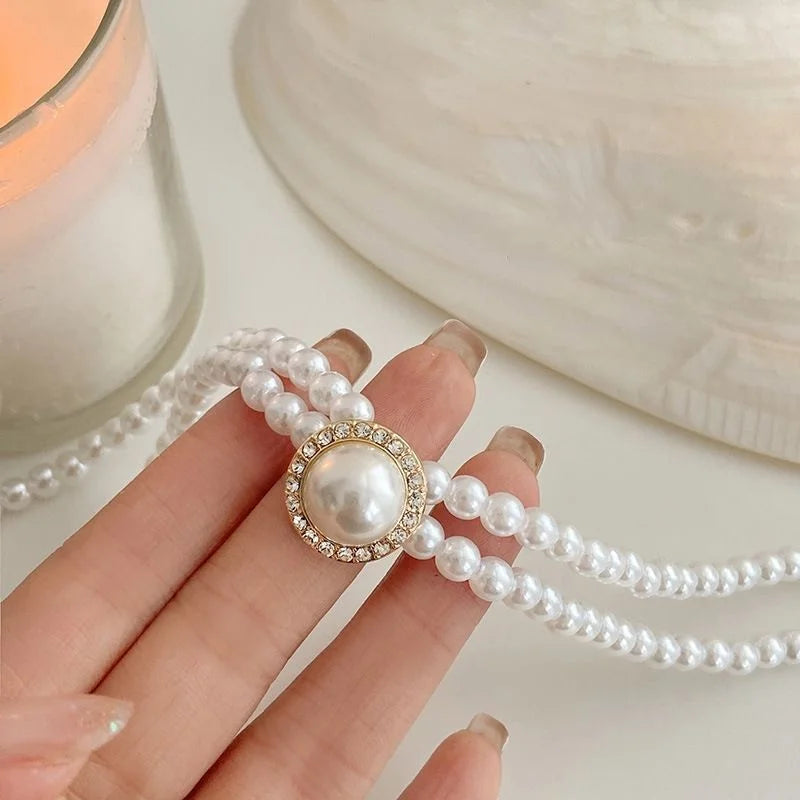 Elegant Big White Imitation Pearl Necklace Earring Ring Jewelry Set