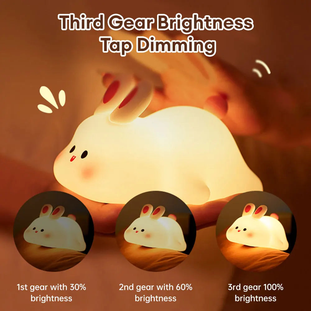 Cute Rabbit Silicone Nights Lamp Touch Sensor Big Face Rabbit Pat USB Rechargeable Light