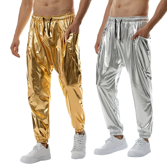 Men's Shiny Silver Metallic Men Club Party Streetwear