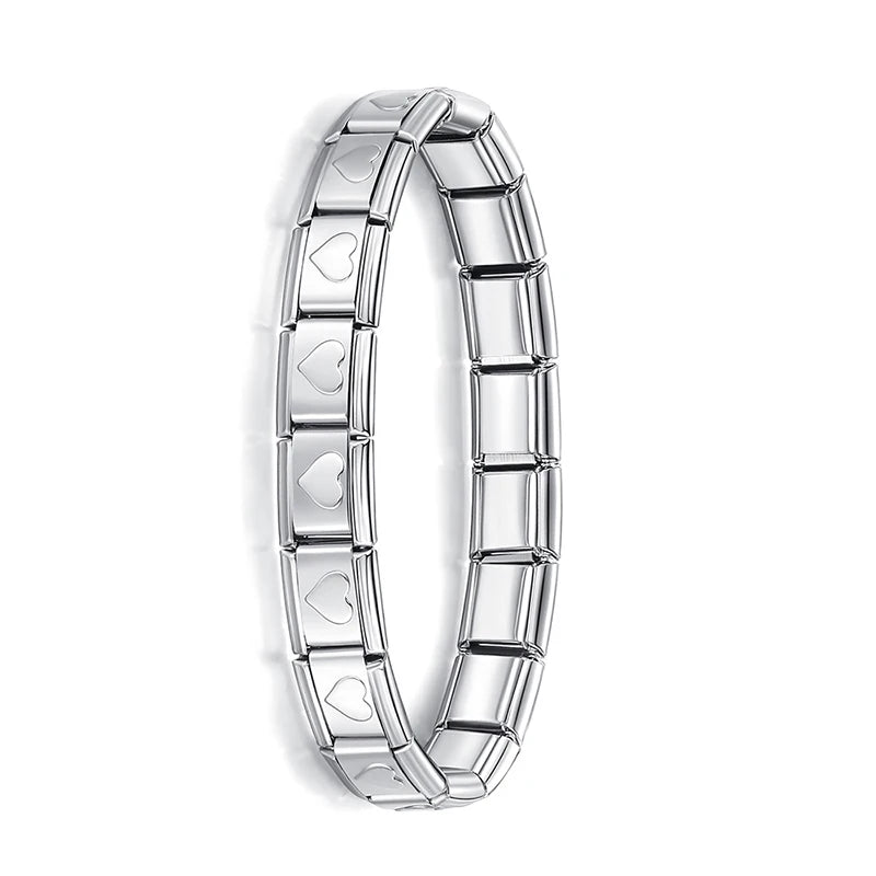 Hapiship New Women's Jewelry 9mm Width Itanlian Elastic Charm  Bracelet Fashion Stainless Steel Bangle