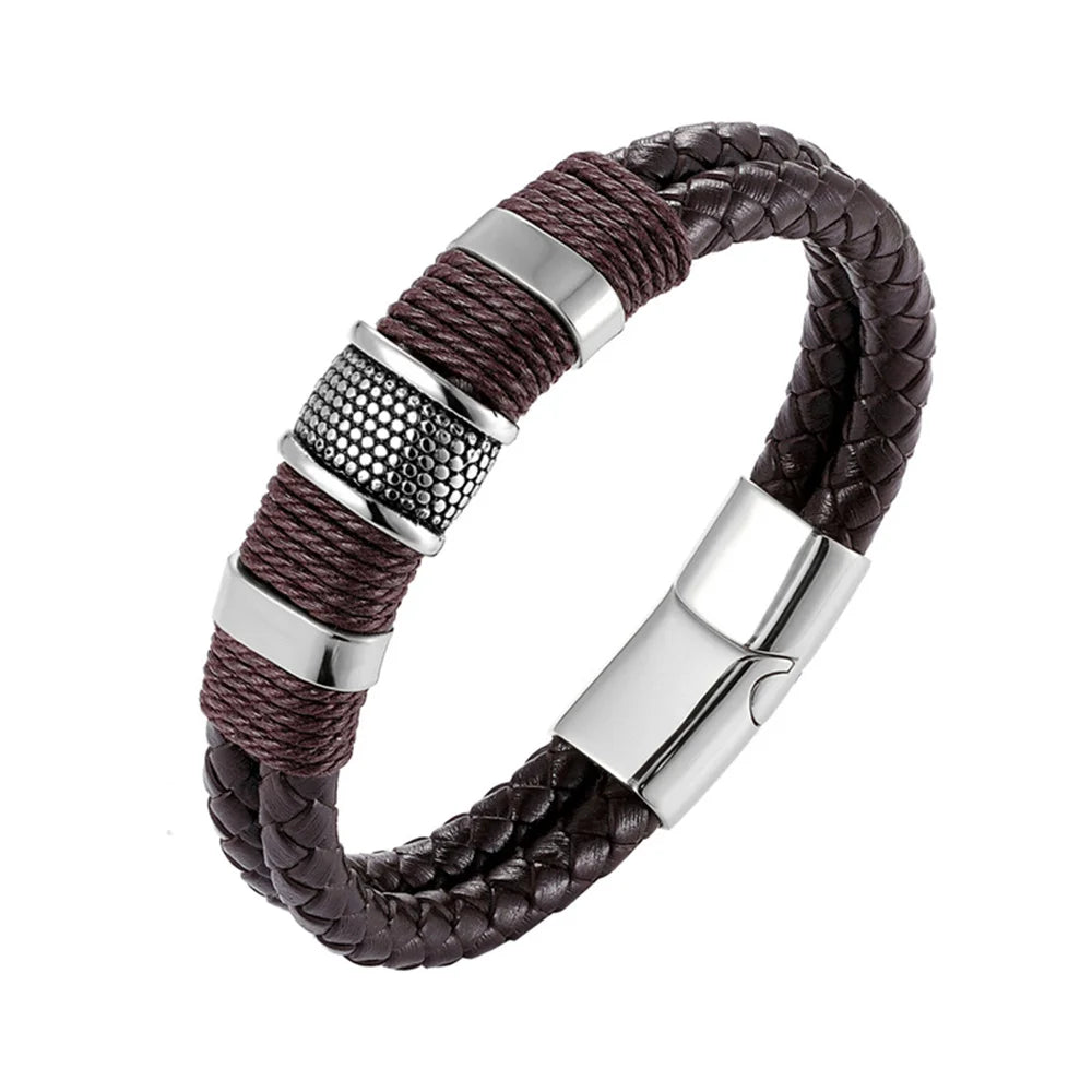 High Quality Luxury Accessories Bracelet Men's Fashion Gift Black Genuine Leather Bracelets DIY Combination Wild Handsome Gift - Hiron Store