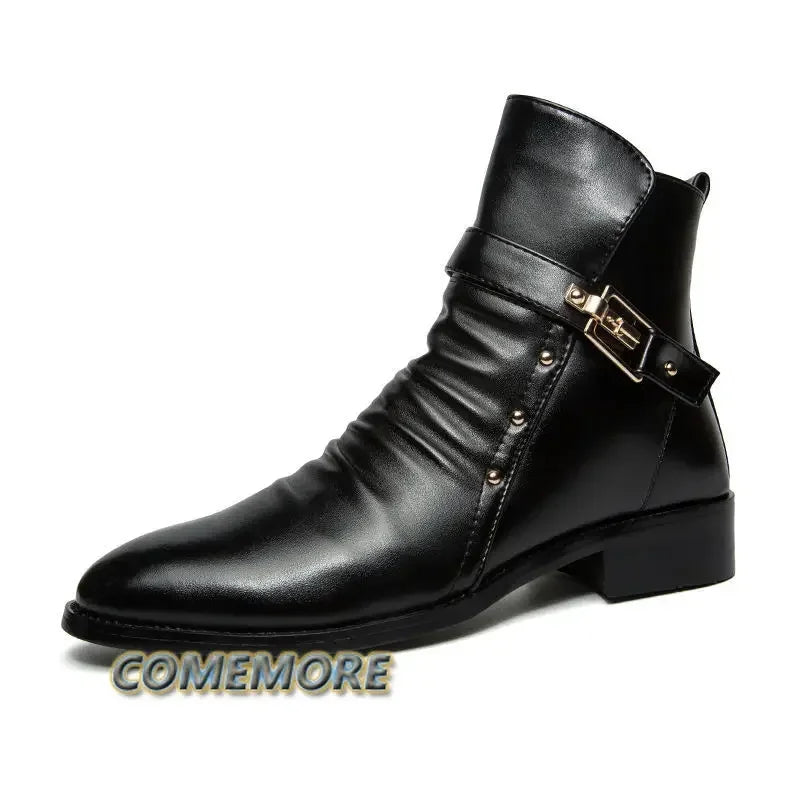 Men's Leather Boots British High Quality Top Business Shoes Casual Male Boots Black