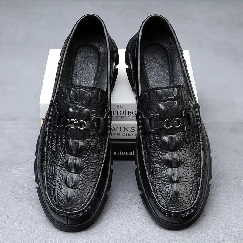 Genuine Leather Casual Loafers for Men Fashion New Designer Crocodile Print Spring Autumn Shoes