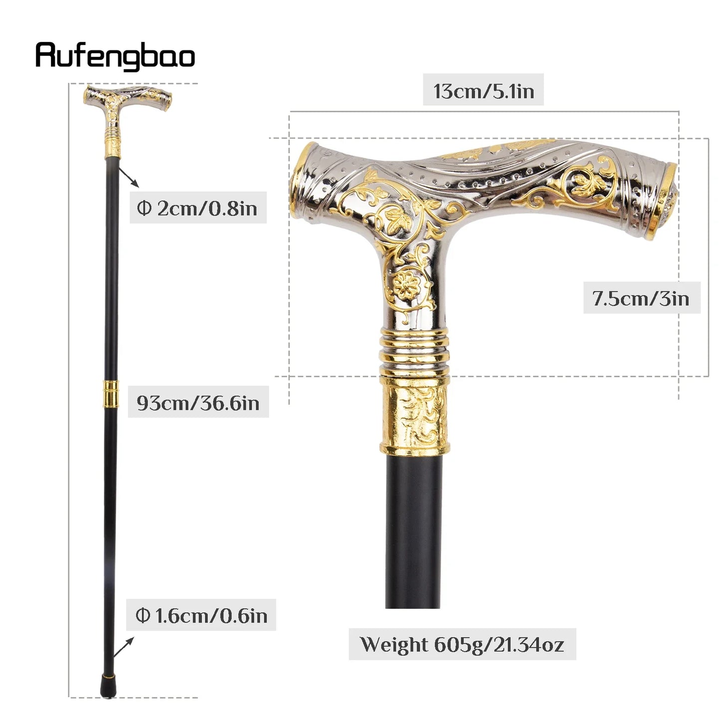 Golden White Eagle Head Flower Totem Relief Walking Cane Fashion Walking Stick Gentleman Crosier Knob Walking Stick