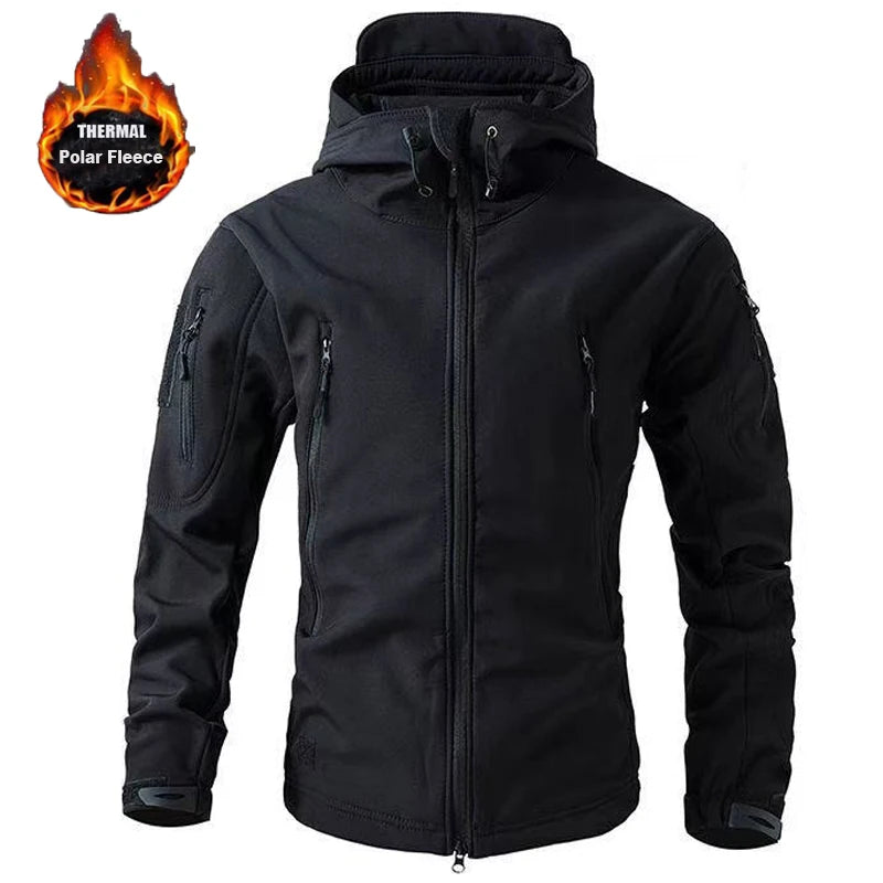 Men's Winter Autumn Warm Fleece Cargo Jackets Softshell Hooded Windproof Coat Outdoor Hiking & Camping M-5XL