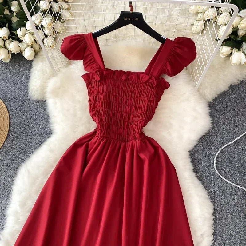 2024 New Summer For Women Dress Pleated Sleeveless Party Short Dress Korean Solid Streetwear Outfits Vacation Vestidos - Hiron Store