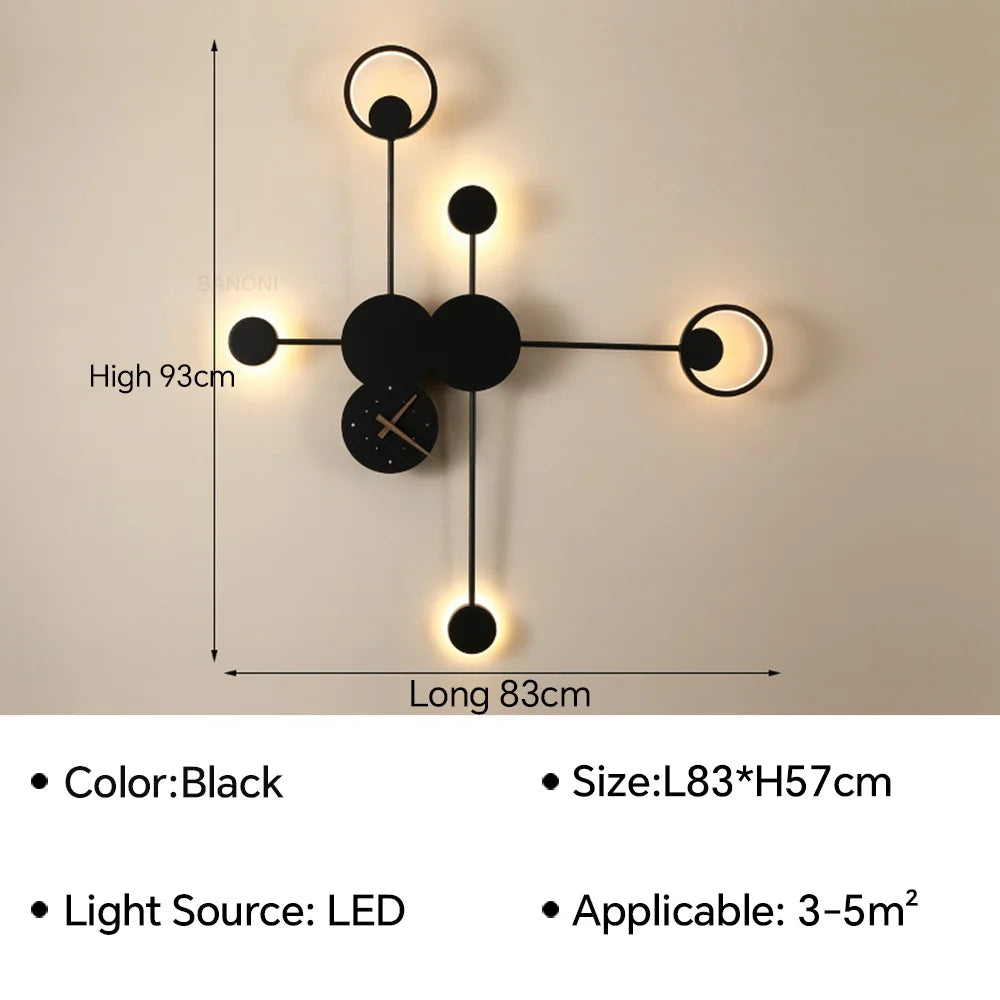 Modern LED Wall Lamp Clock Sconce for Bedroom Bedside Living Dining Room Lighting