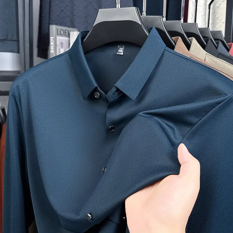 Men's Wool-Blend Dress  Shirt, Charcoal Gray, Business Essential , Non-Iron & Tailored Collar, All Season Comfort