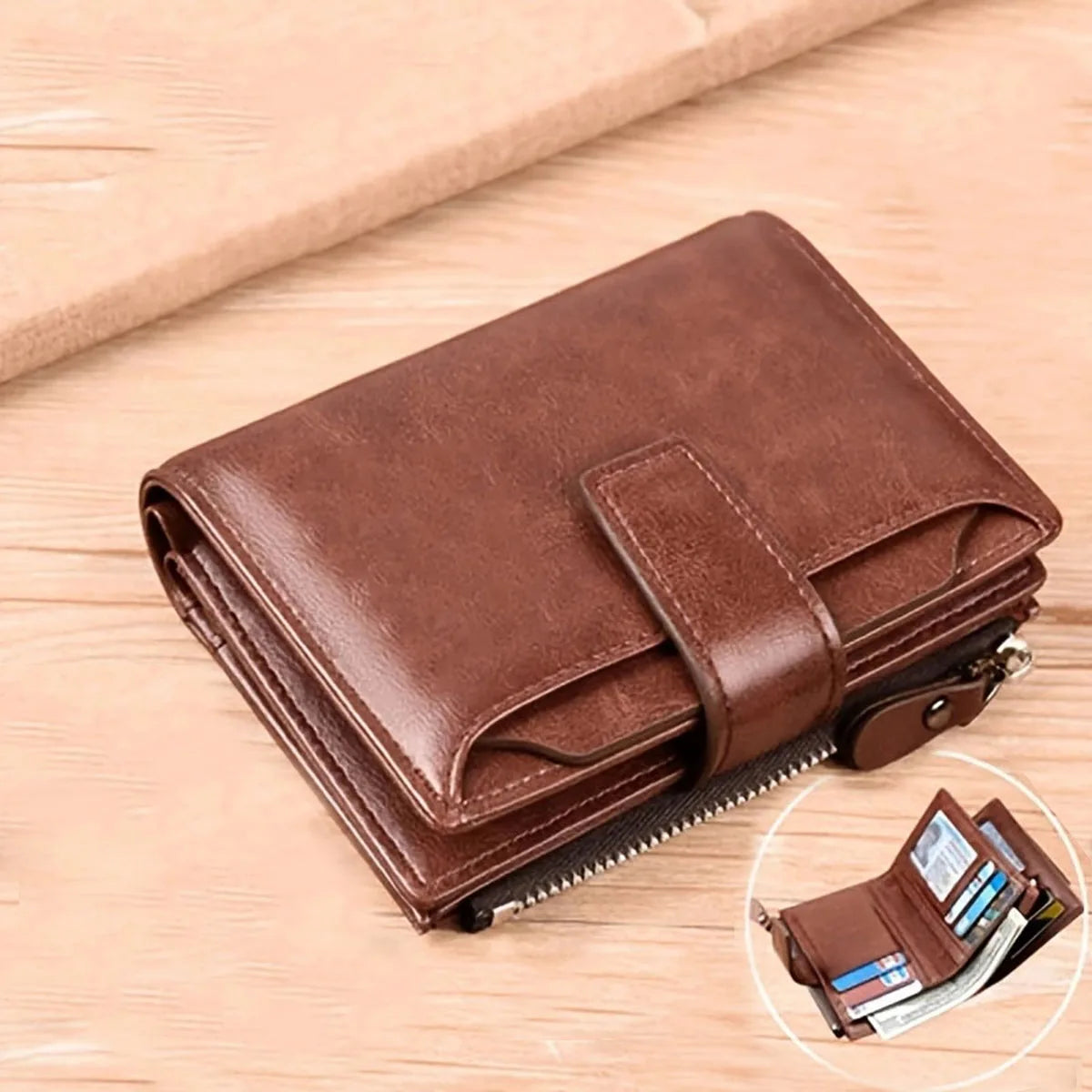 Men's Coin Purse Wallet RFID Blocking Man PU Leather Wallet Zipper Business Card Holder Money Bag