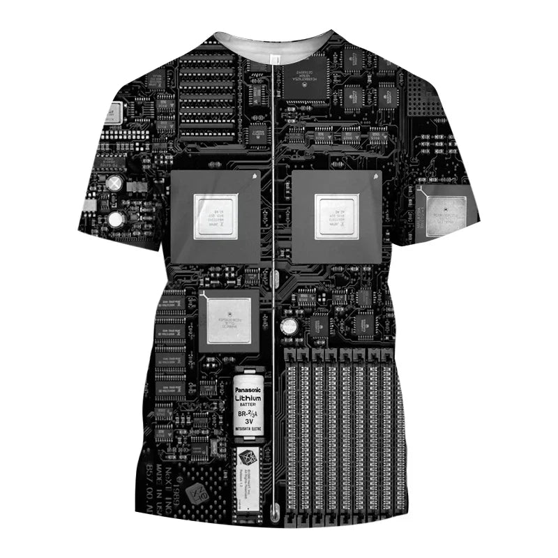 3D Printed Circuit Board Graphic T Shirt for Men Summer Casual T-shirt Casual Electronic Chip Creative Tee Shirts Women Gym Tops - Hiron Store