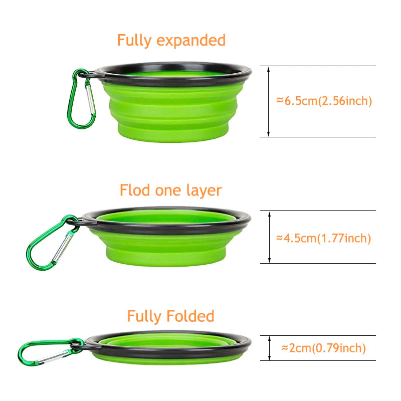 Pet Silicone Dog Food Water Bowl Folding Pet Bowls Dishes add Carabiner