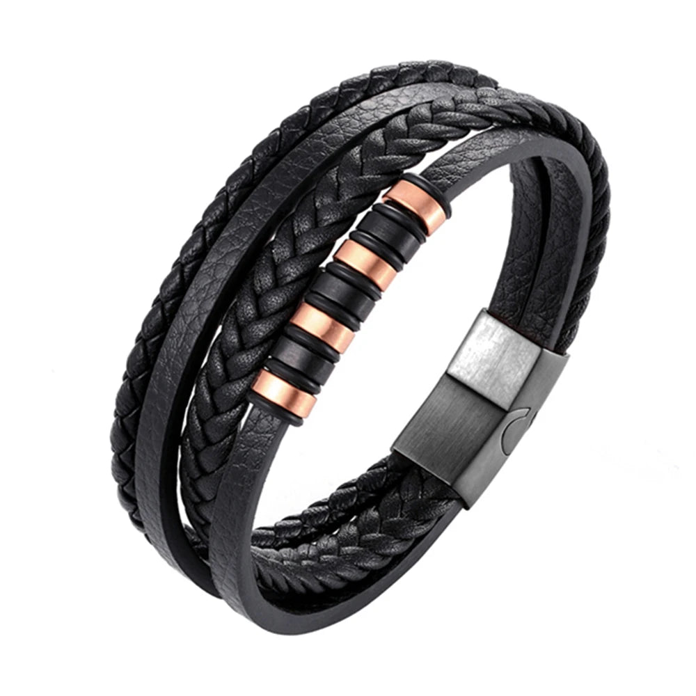 High Quality Luxury Accessories Bracelet Men's Fashion Gift Black Genuine Leather Bracelets DIY Combination Wild Handsome Gift - Hiron Store