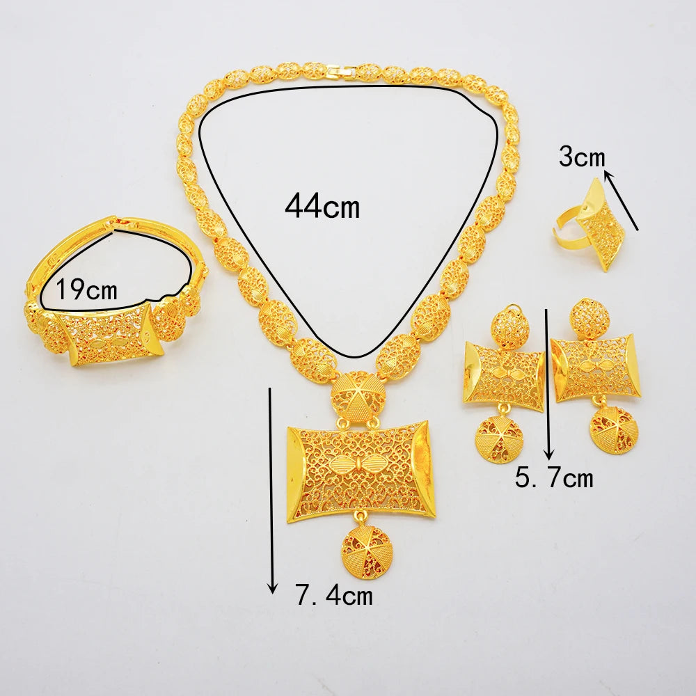 Ethiopia Africa Gold Color Latest Jewelry Set Exquisite Women Wearing Earrings Set