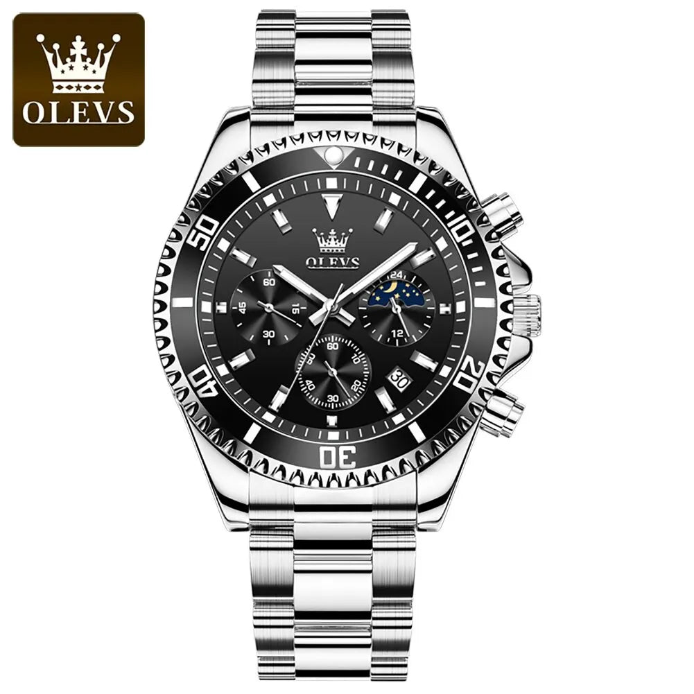 OLEVS Men Watch Stainless Steel Waterproof  Luxury  Watch Date Moon Phase Quartz Watches For Men