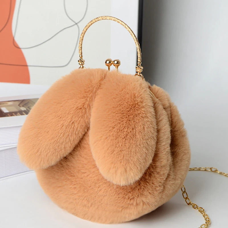 Cute Plush Rabbit Crossbody Bags for Women Korean Version Cute Purses and Handbags Girls New Rabbit Ear Shoulder Messenger Bag - Hiron Store