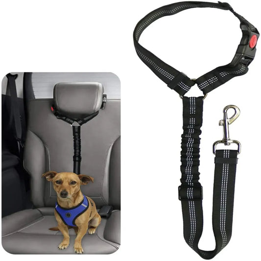 Pet products car seat belt dog leash with buffer elastic reflective safety rope leash dog rope - Hiron Store