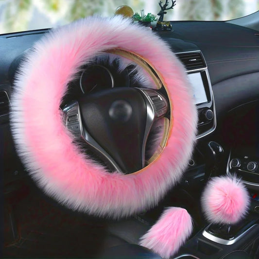 3pcs/set Car Steering Wheel Cover Gear Shift Handbrake Fuzzy Cover Winter Warm Fashion Universal Car Interior Accessories - Hiron Store