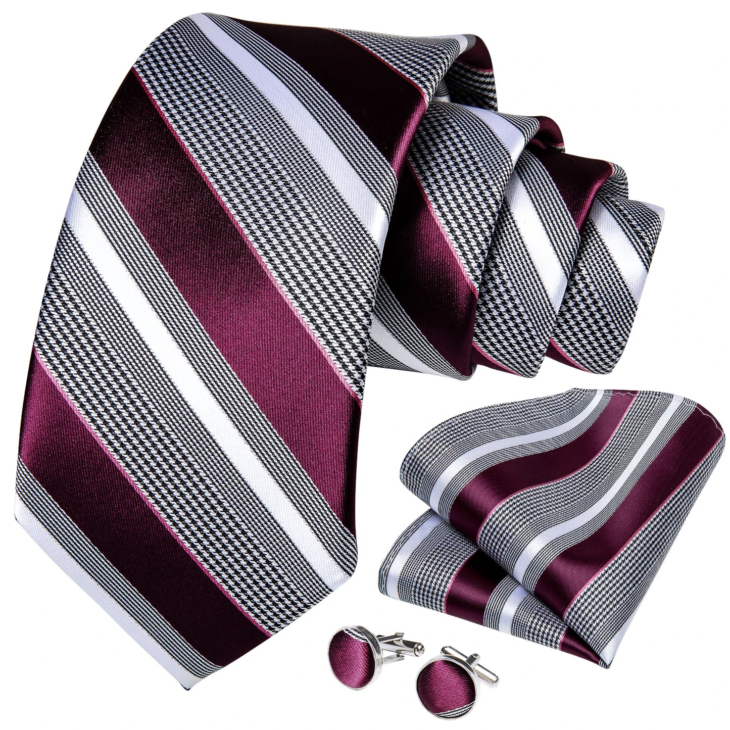 Striped Tie For Men Red Wine White Silk Wedding Tie