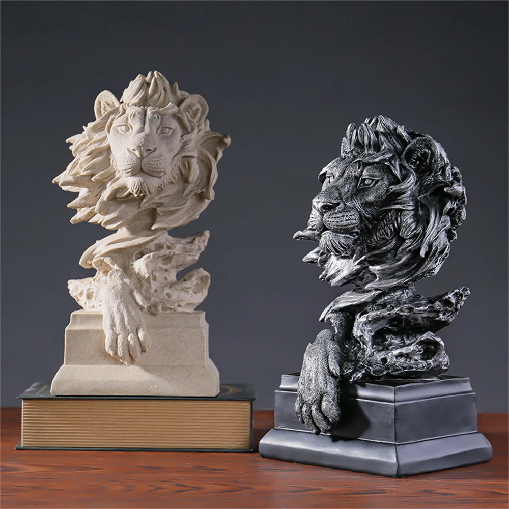 Lion Statue  Animal  Bronze Lion Head Resin Crafts Living Room, Porch, Office, Home Decoration, Modern Art