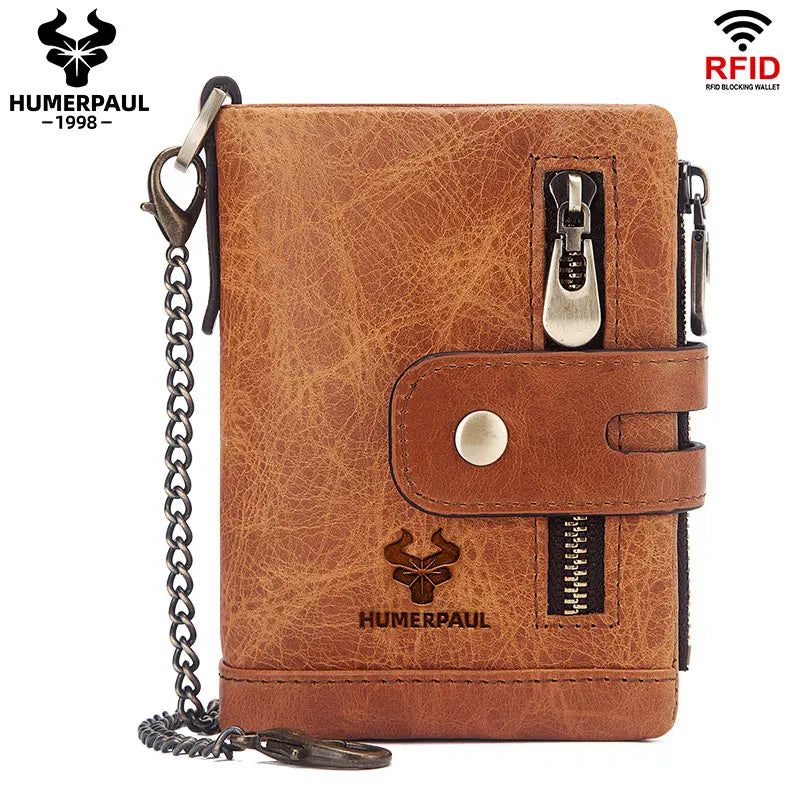 Genuine Cowhide Leather Wallet For Men Short RFID Money Purse