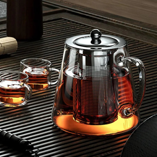 Heat Resistant Glass Teapot with Stainless Steel Tea Strainer Infuser Flower Kettle Pot