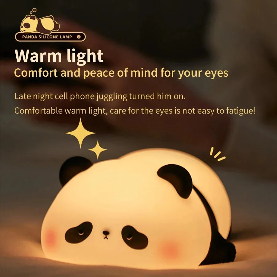 Touch Sensor Night Lights Cute Panda Silicone Lamp LED Rechargeable Kids Night Light