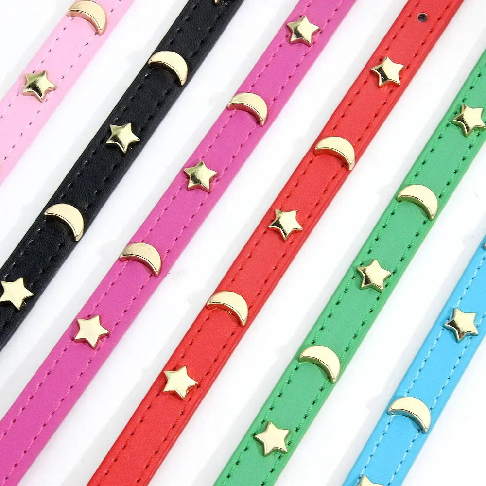 Cute Cat Soft Leather Pet Collars For Small Dog Kitten Puppy Necklace Cat Accessories  Star Moon Rivets