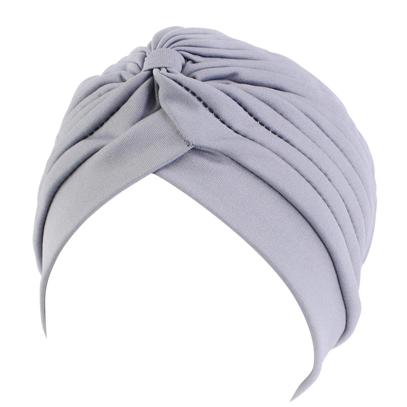 New Flower Decoration Turban, Solid Color Women's Head Wrap, Fashion Headwear, Bandana Cap