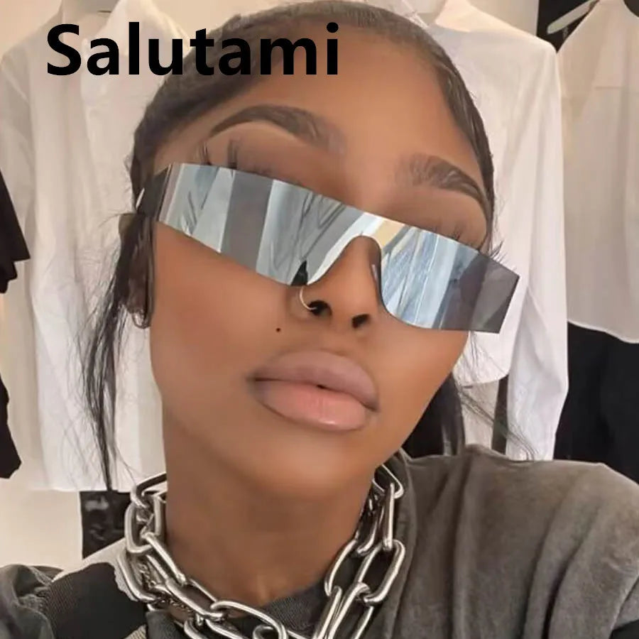 Sunglasses For Women One Piece Shield Silver Mirror Sun Glasses Female Hip Hop Shades