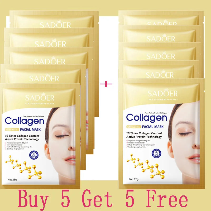 10PCS Collagen Anti-Wrinkle Facial Mask Anti-Aging Fade Fine Lines Moisturizing Brightening Korean Cosmetics