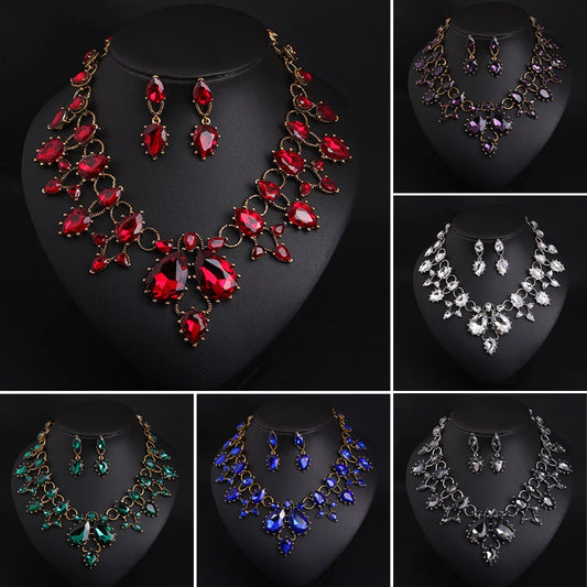 Luxury Crystal Jewellery Sets Necklace Earring Bride Wedding