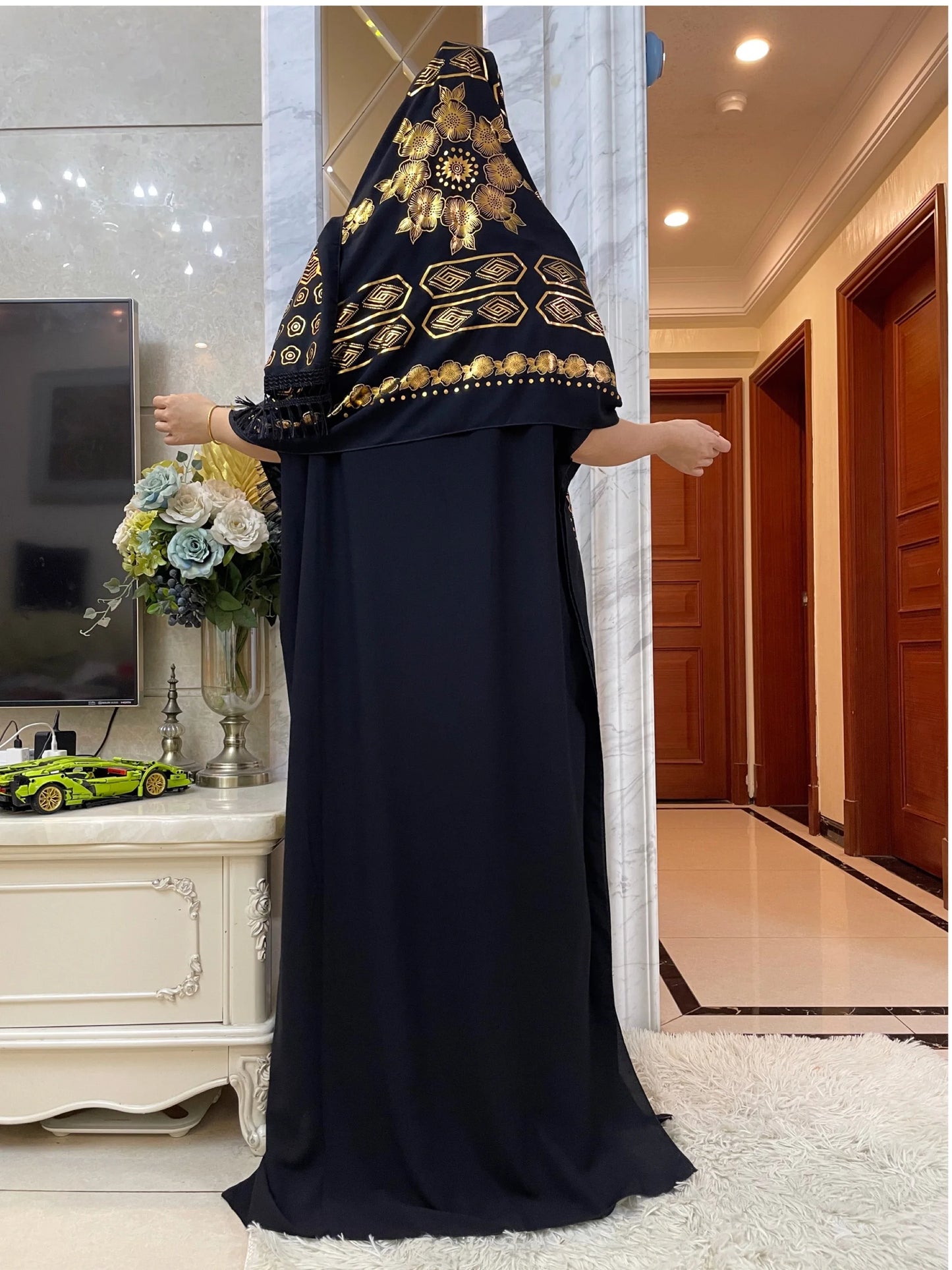 Short Sleeve Cotton Robe Gold Stamping  Boubou Maxi Islam Femme Dress African Abaya