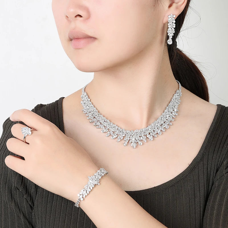 HADIYANA Bridal   Zirconia   Jewelry Set Luxury Necklace Bracelet Earringa & Rings for women Wedding BN8132