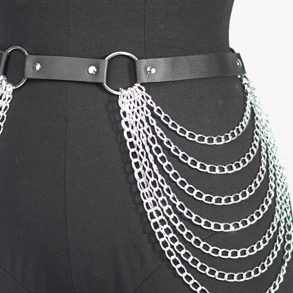 Women Sexy Leg Chain Harness garter Belt Waist Corset Belt Leather Harness Waists Thigh Harness Gothic Clothing Accessory - Hiron Store