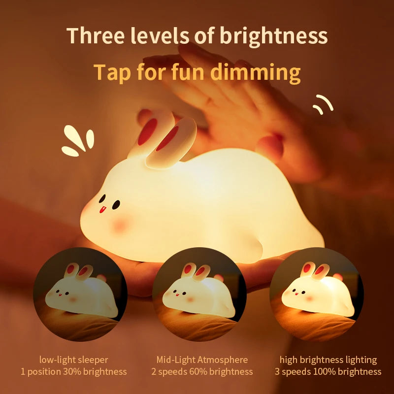 Cute Rabbit Silicone Night Lights Rechargeable Bedside Patting Nightlight Bedroom Atmosphere Lamp