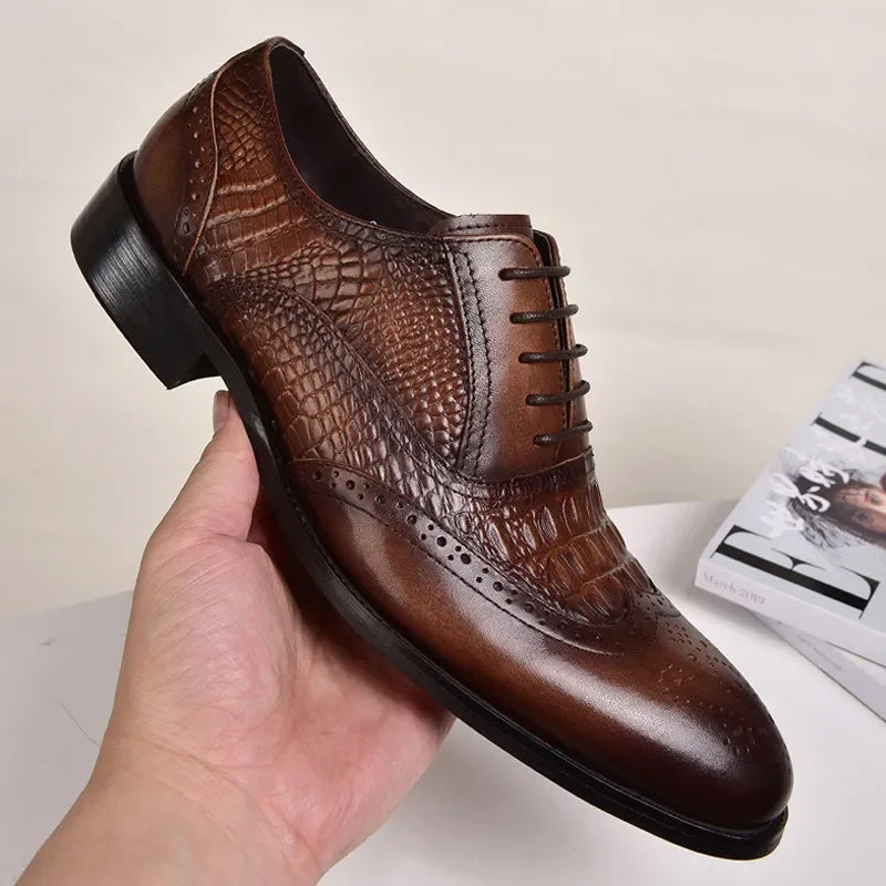 Men casual shoes Brock Oxford retro crocodile leather