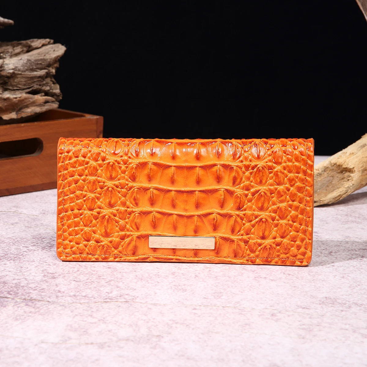 Simple and fashionable crocodile pattern solid color block wallet