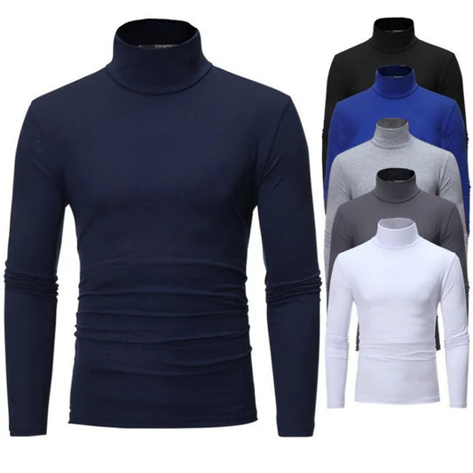 Autumn  Winter Men's High Neck T-shirt Slim Fit Fashion High Elastic Long Sleeve Cotton