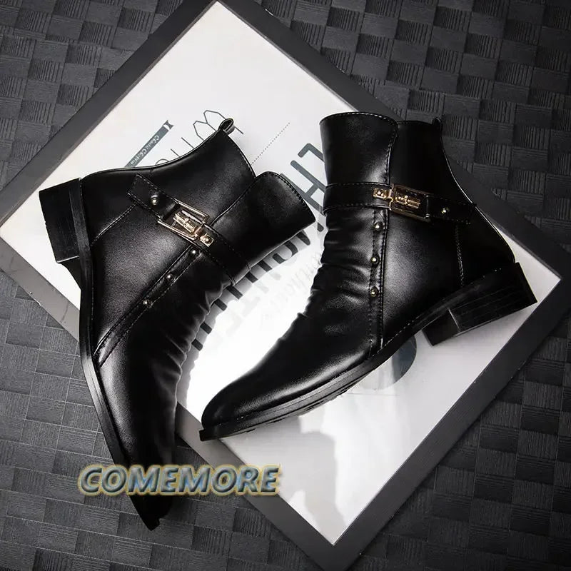 Men's Leather Boots British High Quality Top Business Shoes Casual Male Boots Black