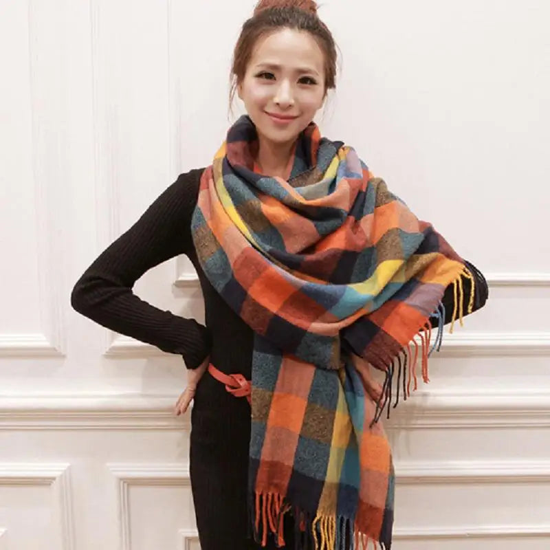 Winter Female Lattice Imitation Cashmere Scarf Autumn And Winter Thick Fashion Warm Wild Scarf Shawl - Hiron Store