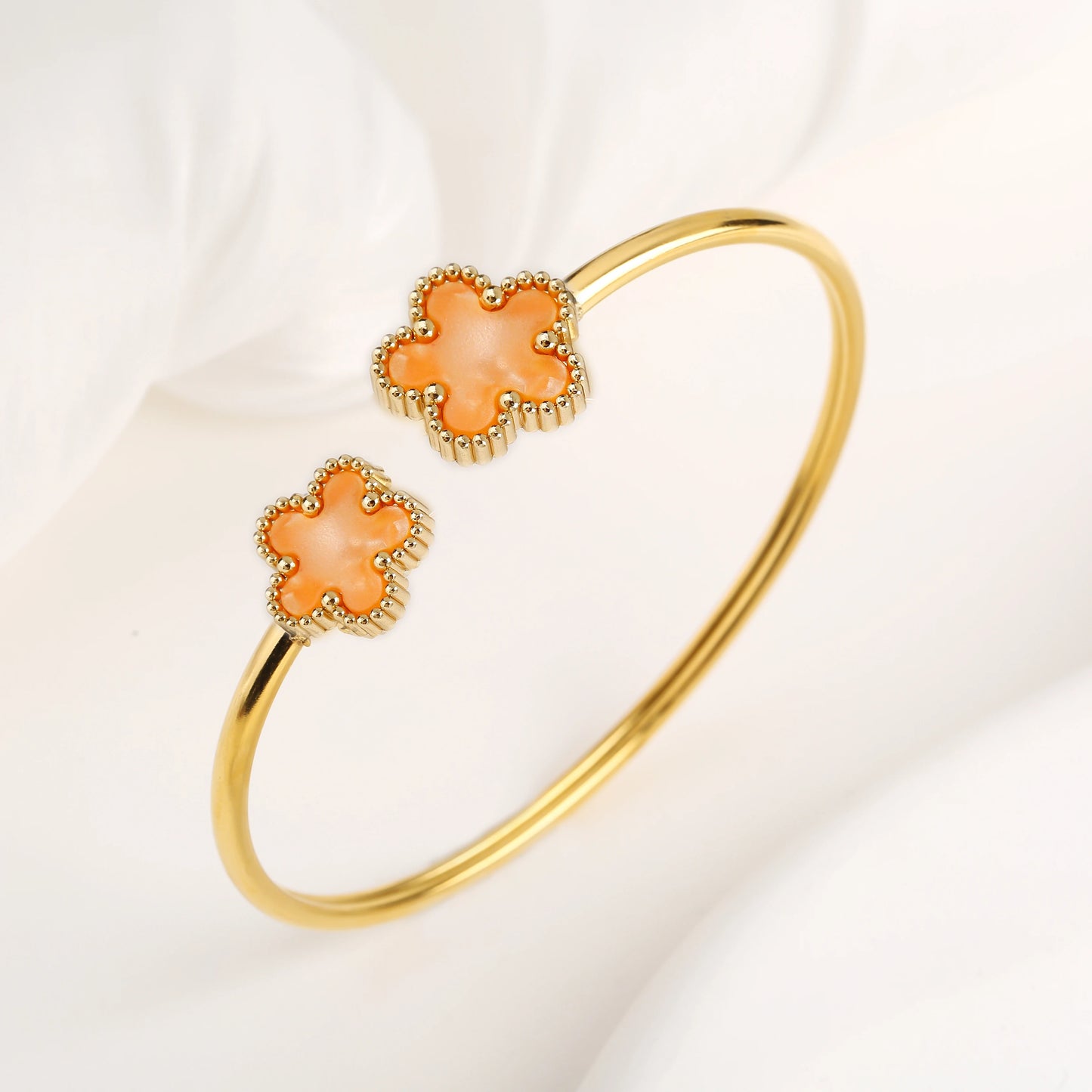 15 Colors High Quality Stainless Steel Gold-Plated Five Leaf Flower Open Bangle