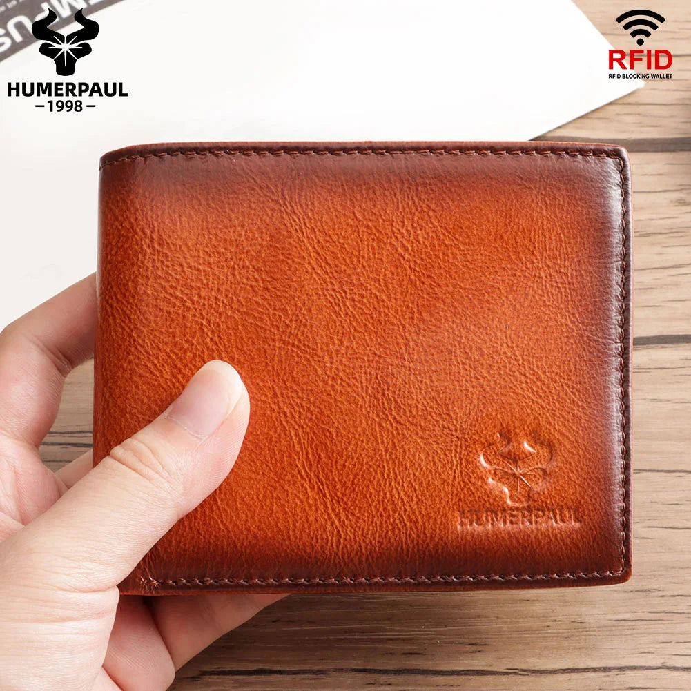 Wallet for Men Genuine Leather RFID Blocking Bifold Stylish Card Holder Purse with ID Window Classic Money Bag