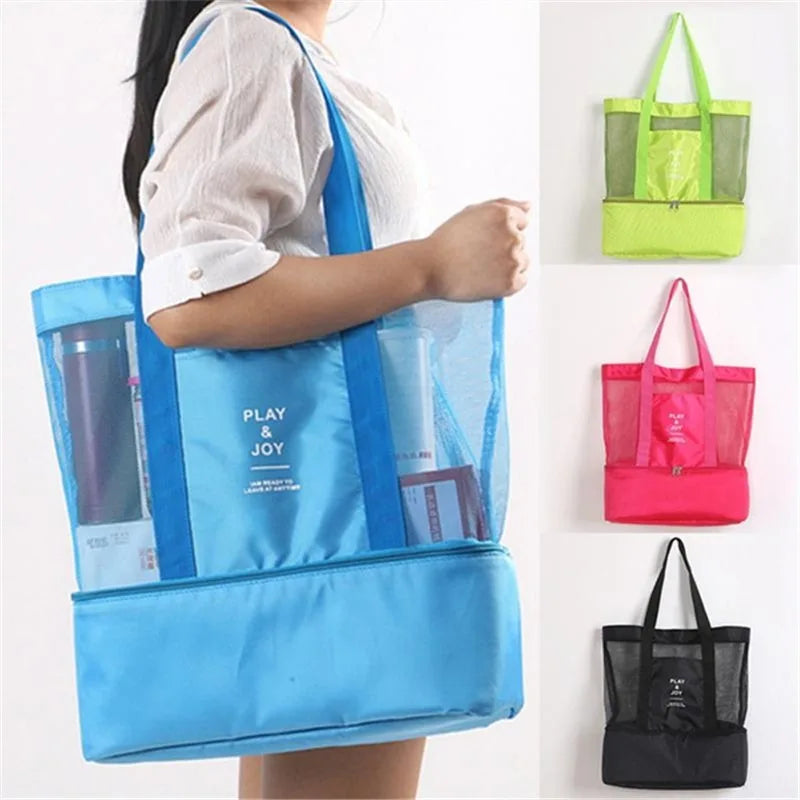 New Thermal Insulation Bag Handheld Lunch Bag Useful Shoulder Bag Cooler Picnic Bag Mesh Beach Tote Bag Food Drink Storage - Hiron Store