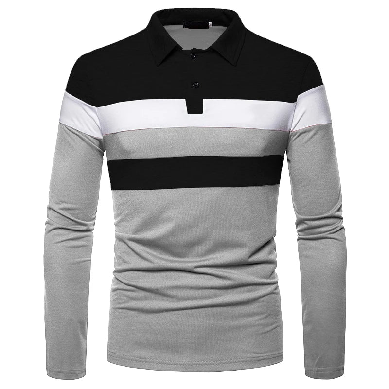 Men Long Sleeve Polo Shirt Splicing Tee Business  Casual Men Breathable Tops 5XL