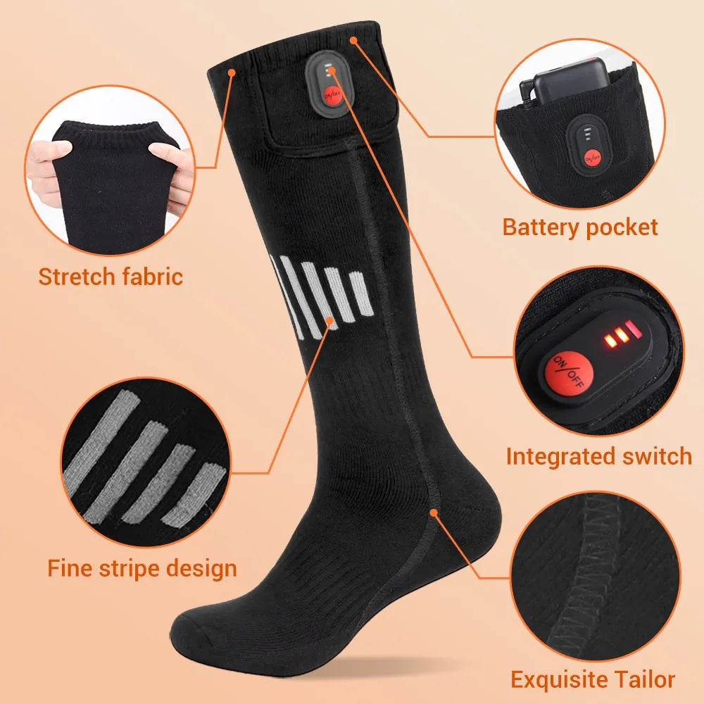 Heated Socks Man Winter Outdoor Sport Thermal Heated Foot Warmer Ski 65℃ Heated Socks With Battery Case Warm Snowmobile Skiing - Hiron Store