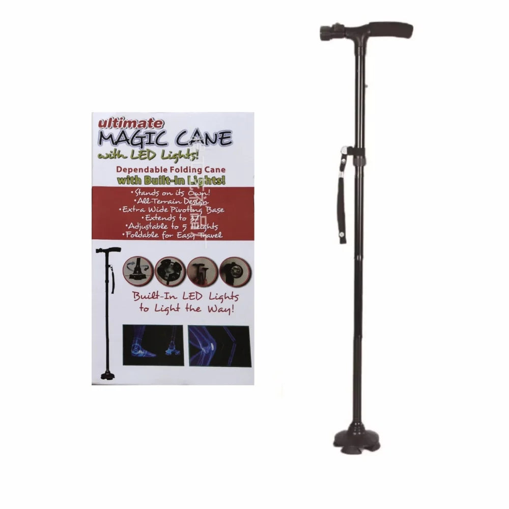 Folding Walking Stick With LED Light Adjustable Lightweight Anti-Slip Walking Cane Old Men Crutch