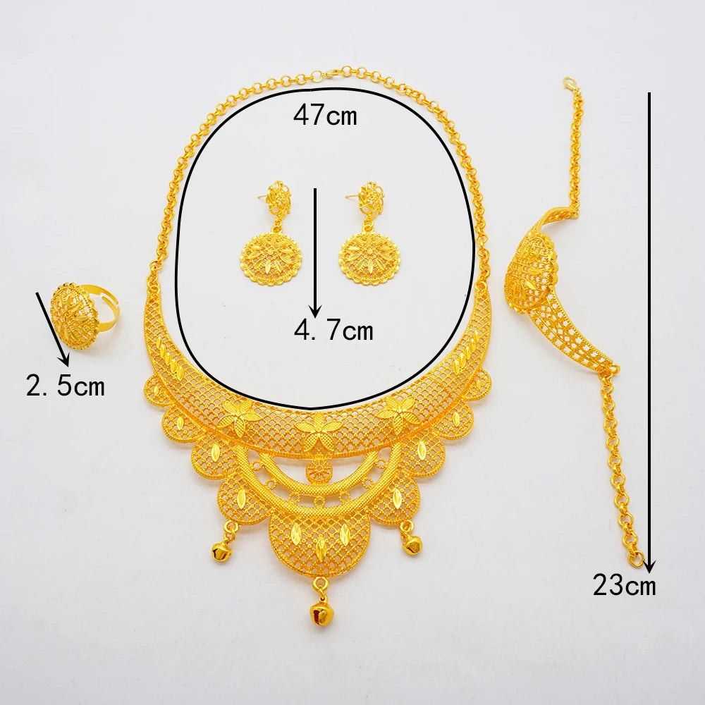 Dubai Ethiopian Gold Color Jewelry Sets neckalce Earring Bracelet Jewelry Set