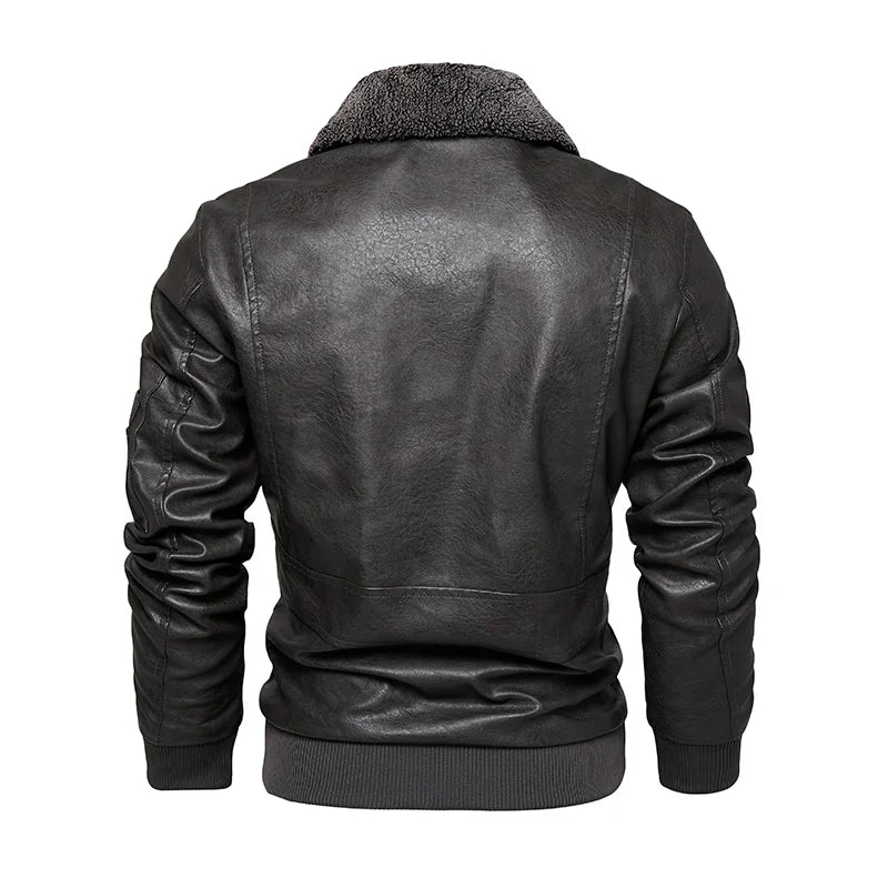 Men's Leather Jacket High-Quality Fur Collar Winter Thick Coat Original Embroidered Men Clothing