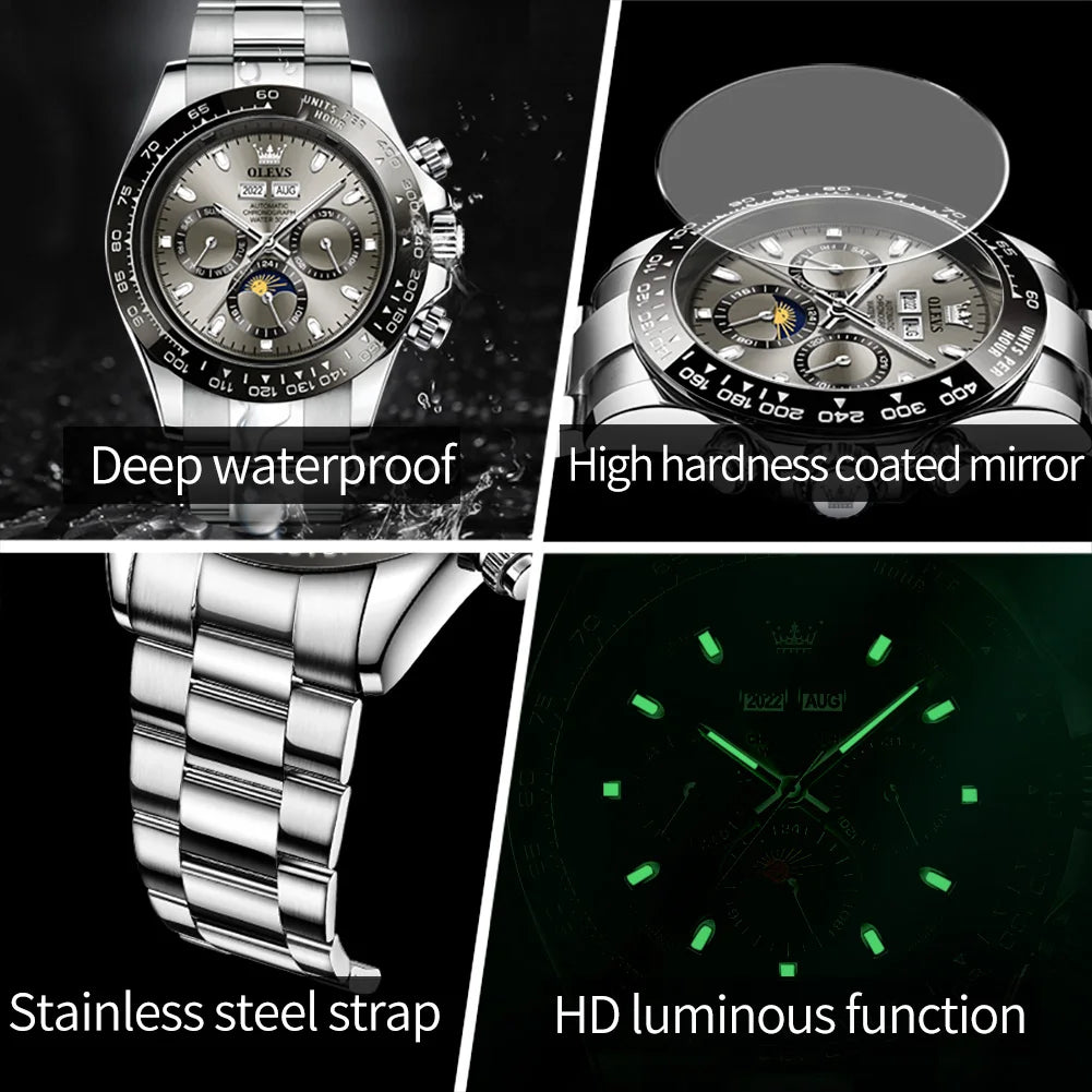 Men's Automatic Mechanical Watch Luxury Stainless Steel Waterproof Watch